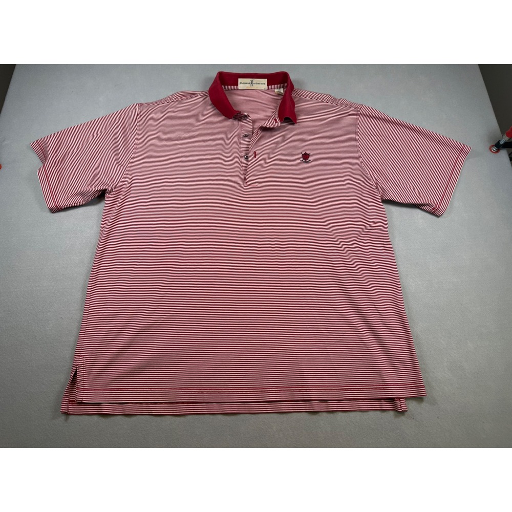Fairway & Greene Mens Large Red White Striped Mercerized Cotton Golf Polo Shirt